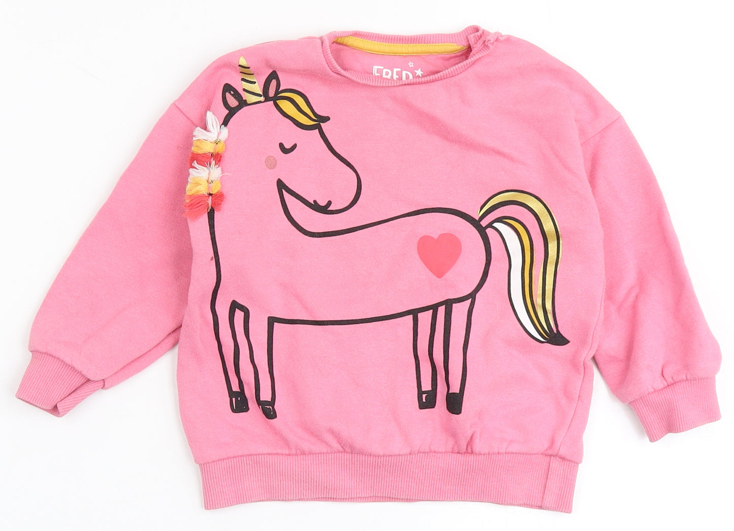 FRED&FLO Girls Pink  Cotton Pullover Jumper Size 12-18 Months   - Unicorn
