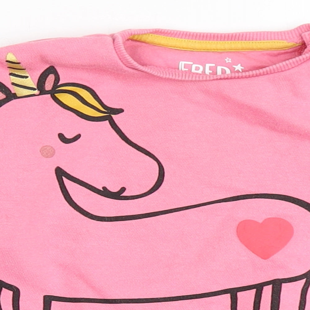 FRED&FLO Girls Pink  Cotton Pullover Jumper Size 12-18 Months   - Unicorn