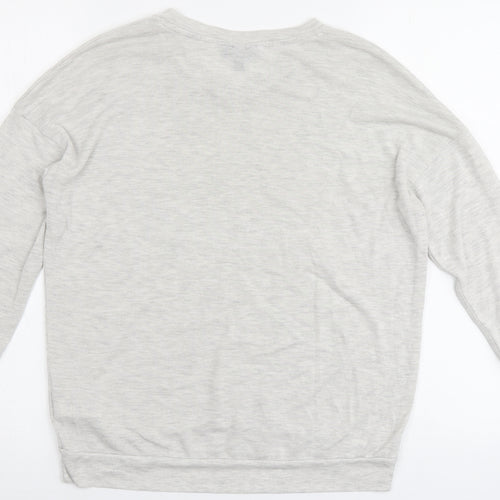 Topshop Womens Grey V-Neck  Polyester Pullover Jumper Size 6