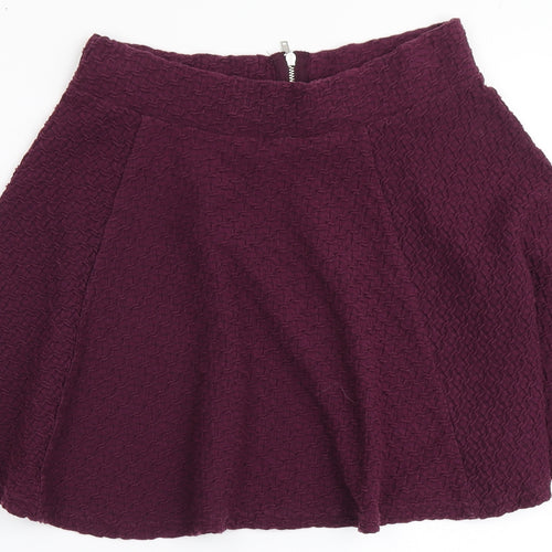 H&M Womens Purple  Cotton A-Line Skirt Size S   Zip