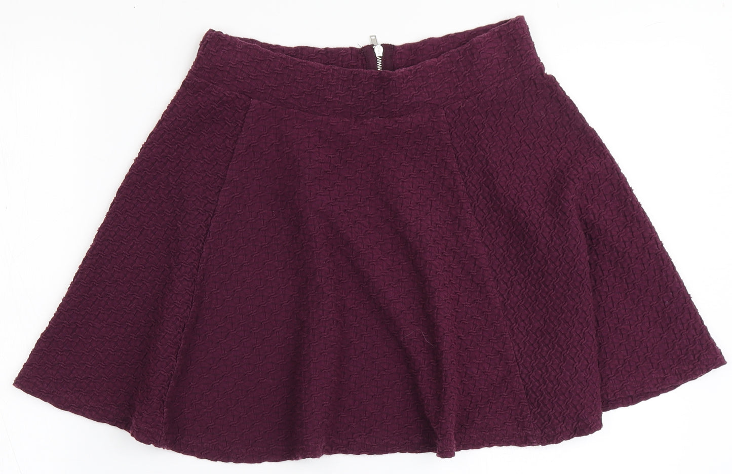 H&M Womens Purple  Cotton A-Line Skirt Size S   Zip