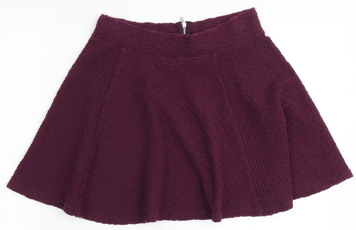 H&M Womens Purple  Cotton A-Line Skirt Size S   Zip