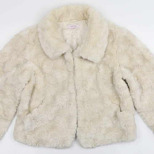 Butterfly by Matthew Williamson Womens Ivory   Overcoat Coat Size 14  Hook & Eye - Faux Fur