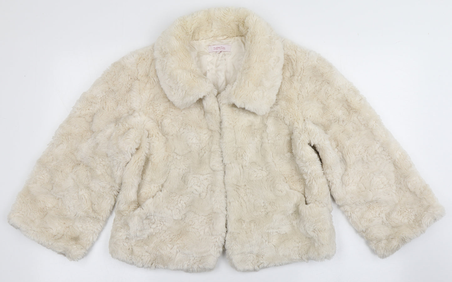 Butterfly by Matthew Williamson Womens Ivory   Overcoat Coat Size 14  Hook & Eye - Faux Fur