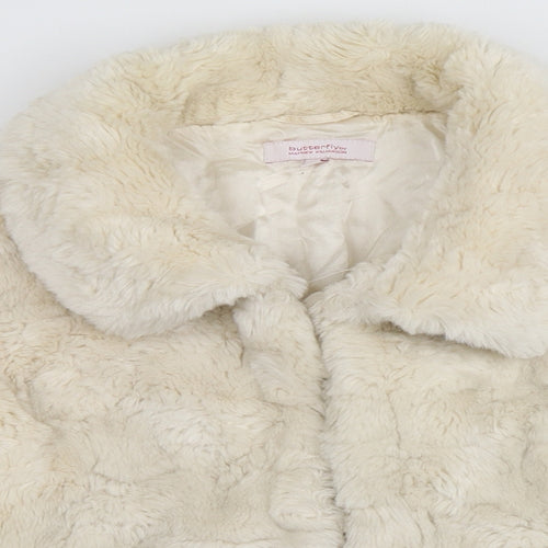 Butterfly by Matthew Williamson Womens Ivory   Overcoat Coat Size 14  Hook & Eye - Faux Fur