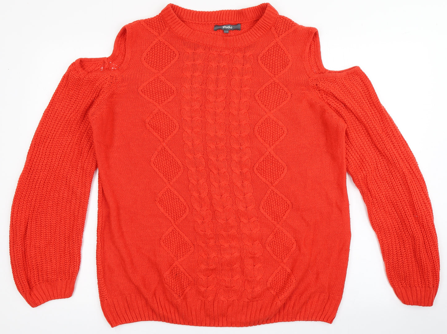 Studio Womens Red Round Neck  Acrylic Pullover Jumper Size 20   - Cold Shoulder