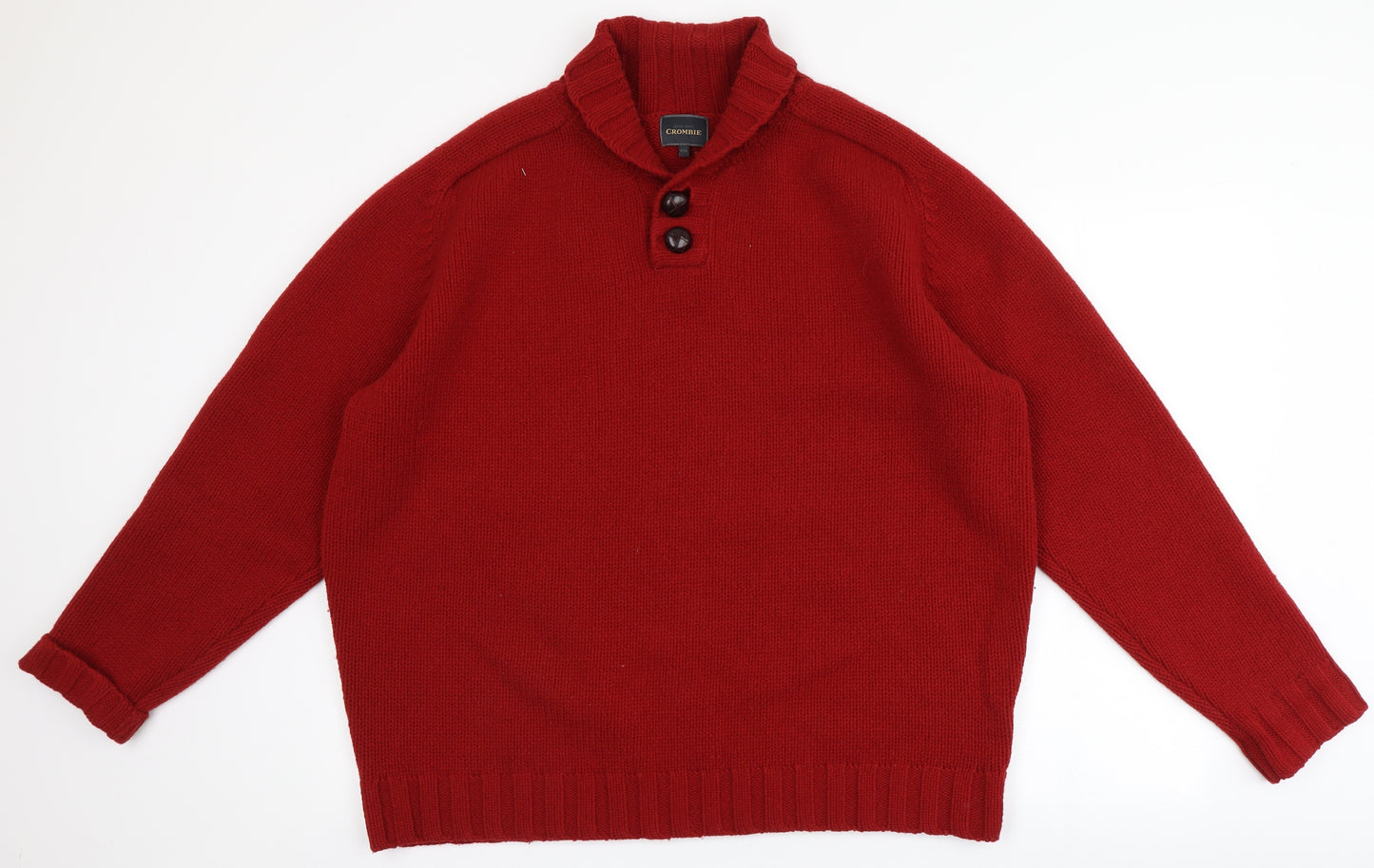 Crombie Mens Red Collared  Wool Pullover Jumper Size 2XL