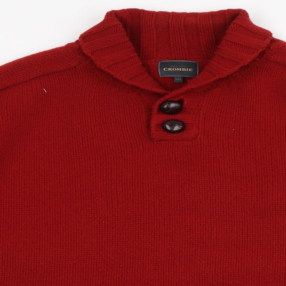 Crombie Mens Red Collared  Wool Pullover Jumper Size 2XL