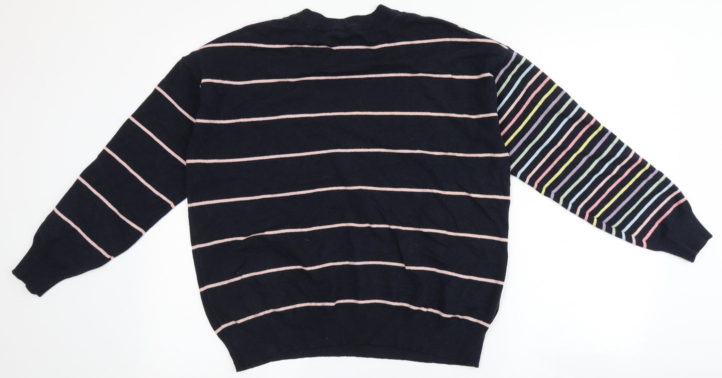 F&F Womens Blue Round Neck Striped Viscose Pullover Jumper Size 12   - Star