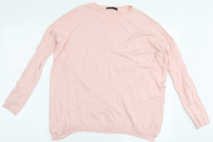 Zara Knit Womens Pink Round Neck Cotton Pullover Jumper Size S