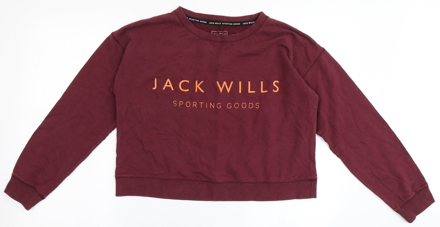 Jack Wills Womens Red  Cotton Pullover Sweatshirt Size 12   - Cropped