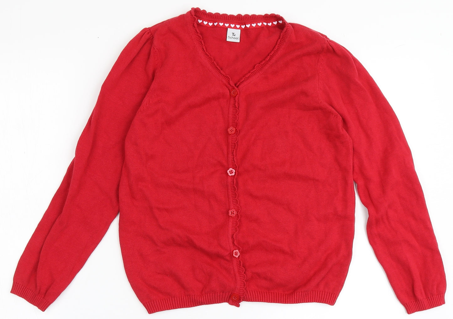 TU Girls Red V-Neck  100% Cotton Cardigan Jumper Size 10 Years  Button - School wear
