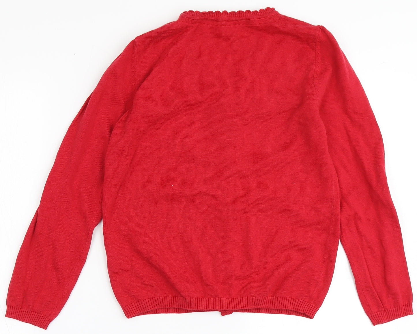 TU Girls Red V-Neck  100% Cotton Cardigan Jumper Size 10 Years  Button - School wear
