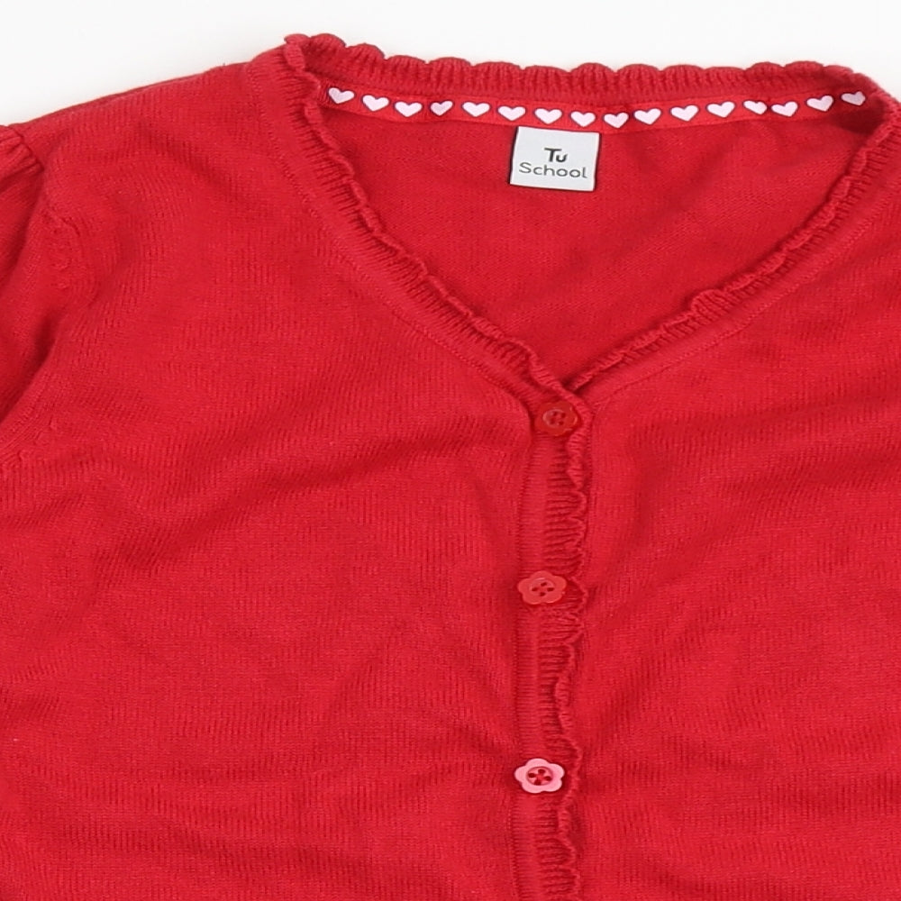 TU Girls Red V-Neck  100% Cotton Cardigan Jumper Size 10 Years  Button - School wear
