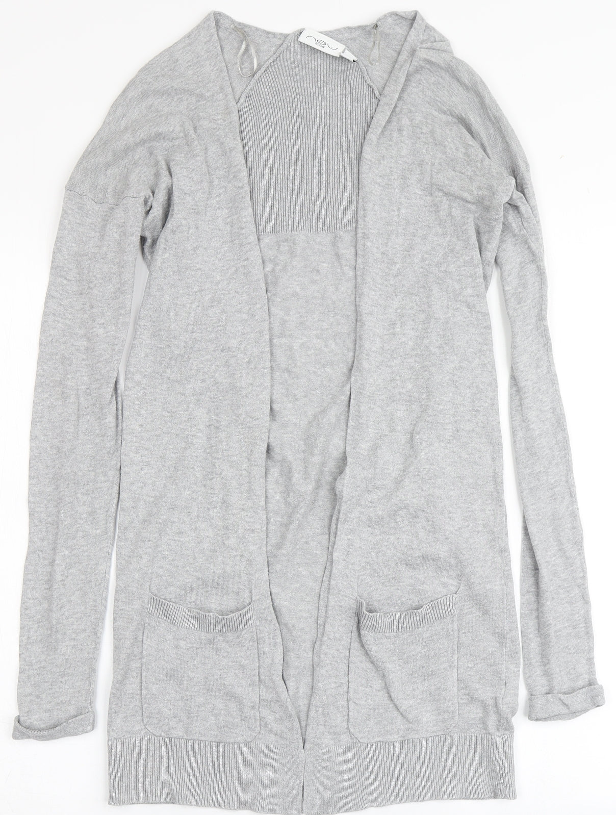 New Look Womens Grey V-Neck  Cotton Cardigan Jumper Size 8