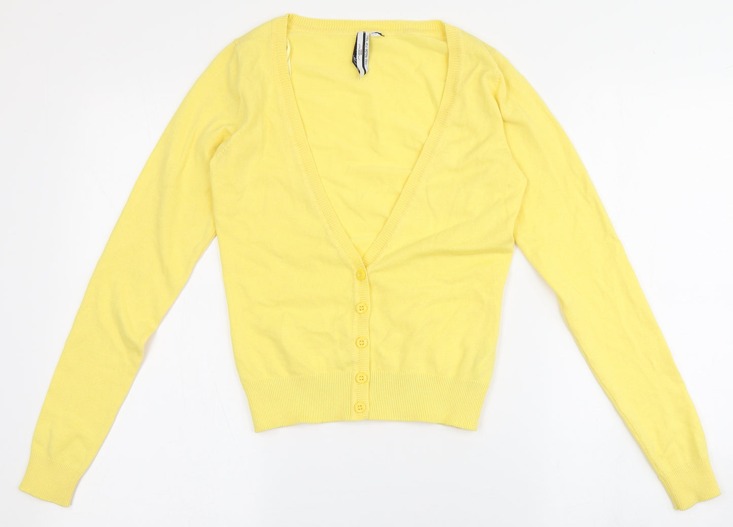 New Look Womens Yellow V-Neck  Cotton Pullover Jumper Size 6