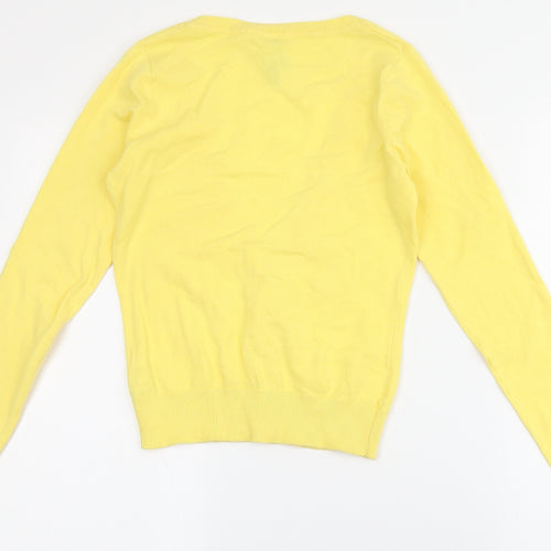 New Look Womens Yellow V-Neck  Cotton Pullover Jumper Size 6