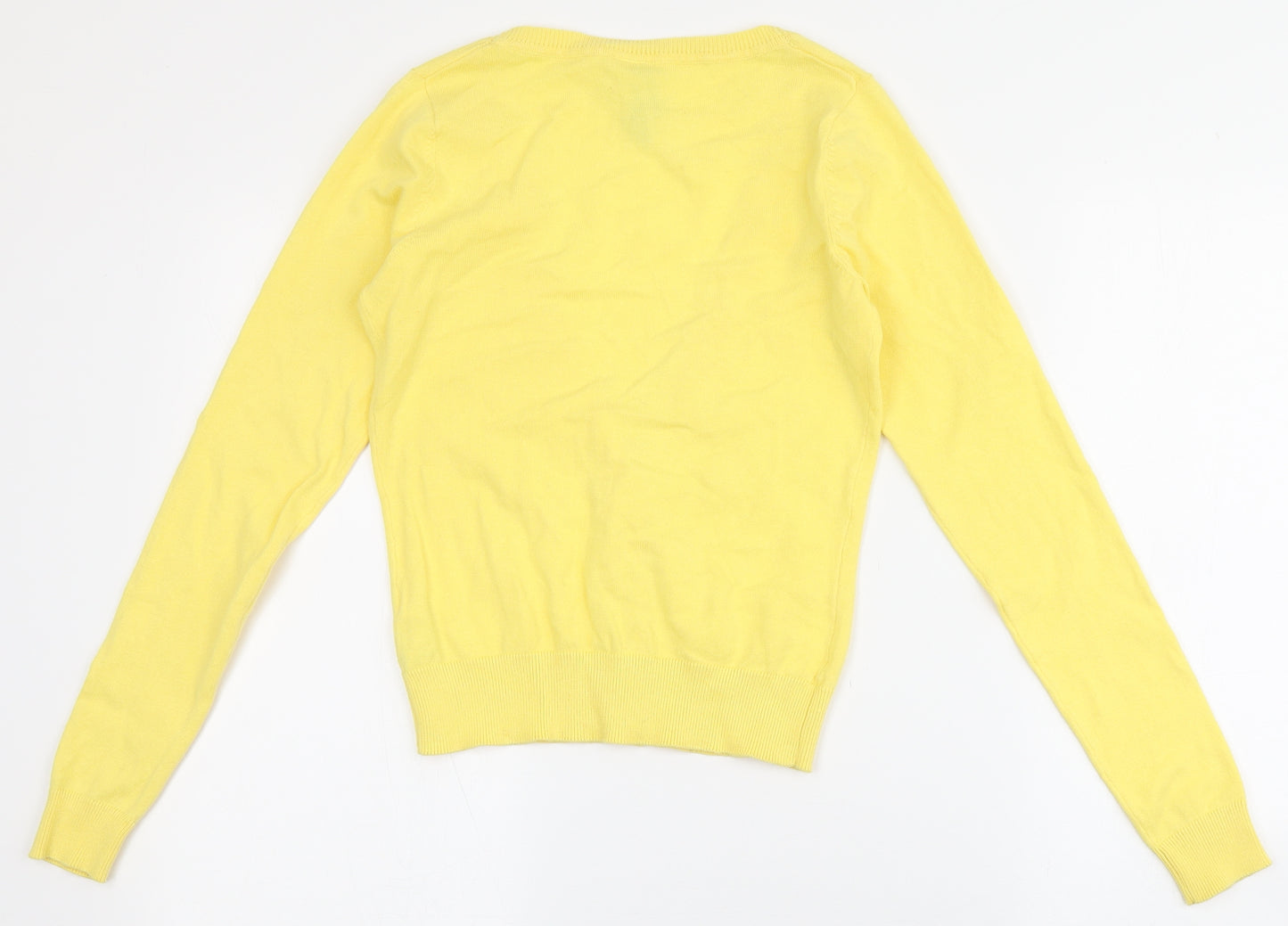New Look Womens Yellow V-Neck  Cotton Pullover Jumper Size 6