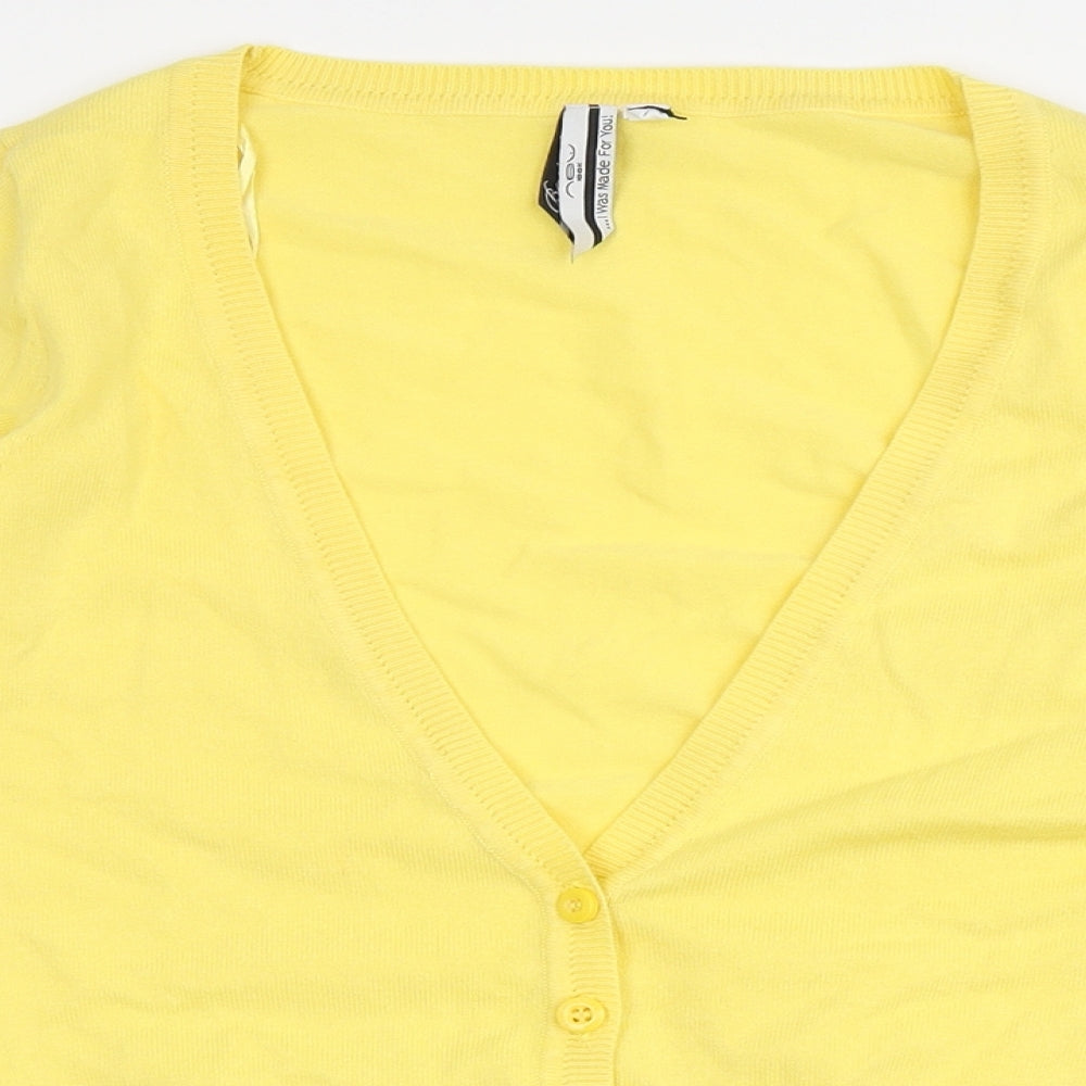 New Look Womens Yellow V-Neck  Cotton Pullover Jumper Size 6