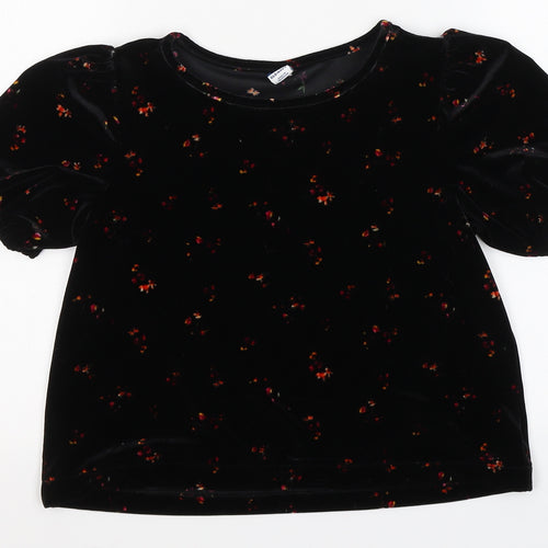 Old Navy Womens Black Floral Polyester Basic Blouse Size S Round Neck - cropped