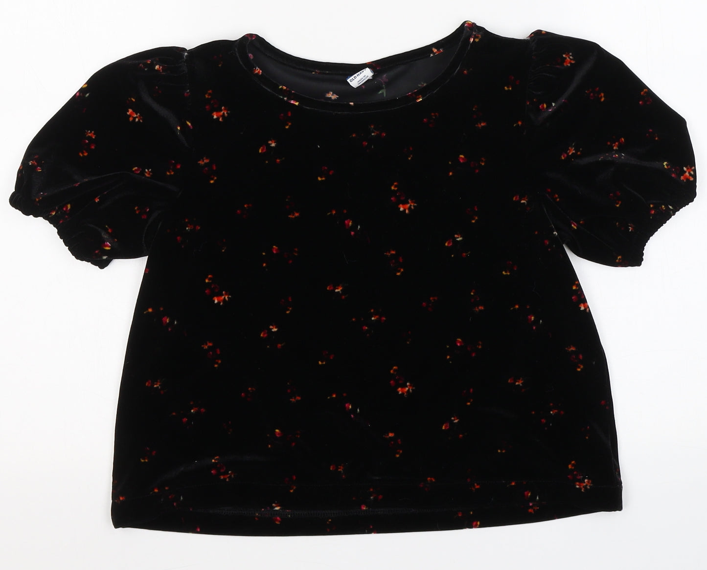 Old Navy Womens Black Floral Polyester Basic Blouse Size S Round Neck - cropped