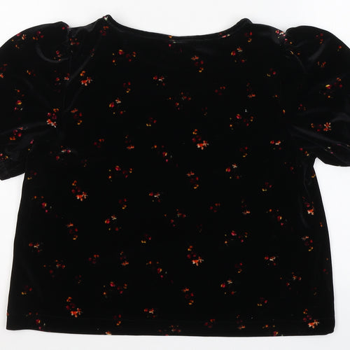 Old Navy Womens Black Floral Polyester Basic Blouse Size S Round Neck - cropped