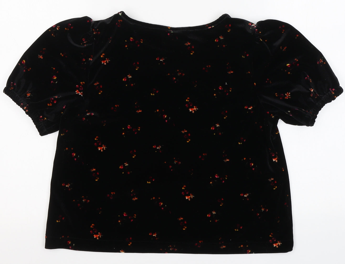 Old Navy Womens Black Floral Polyester Basic Blouse Size S Round Neck - cropped