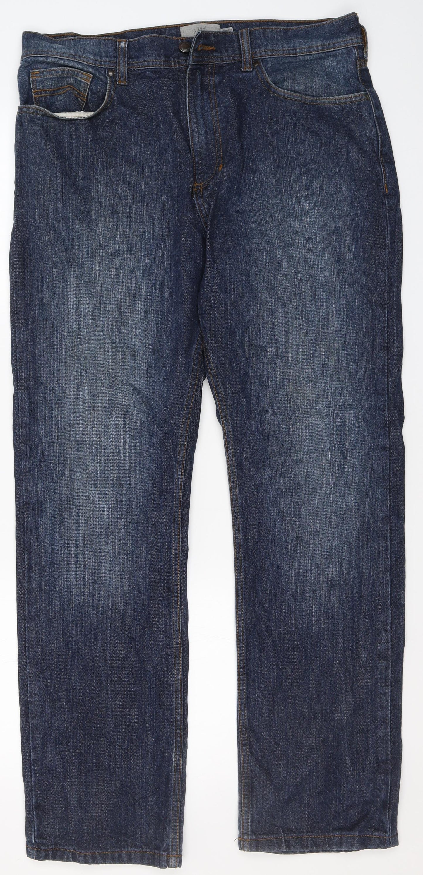 Marks and Spencer Mens Blue  Cotton Straight Jeans Size M L39 in Regular