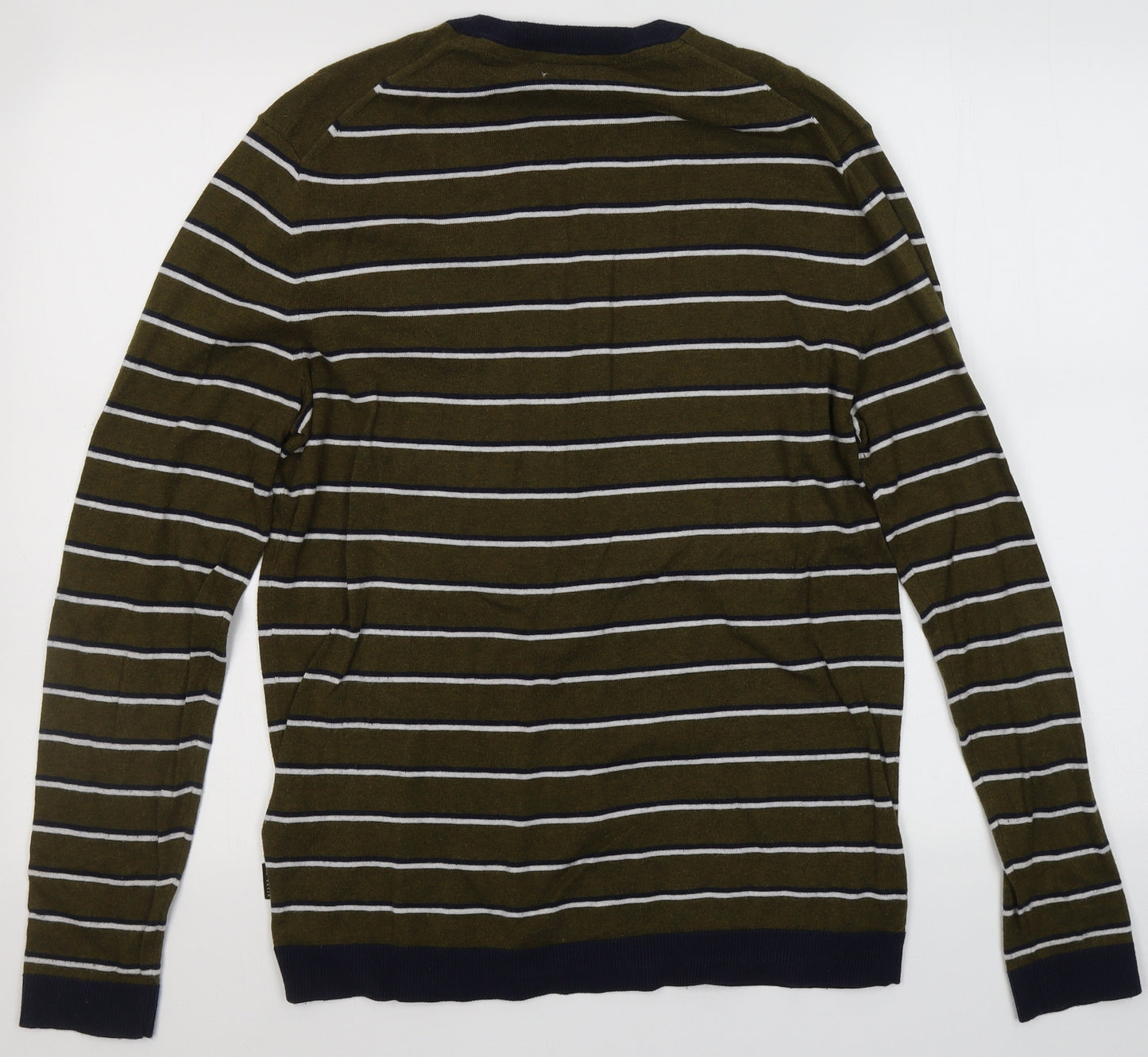Ted Baker Mens Green Round Neck Striped Cotton Pullover Jumper Size L