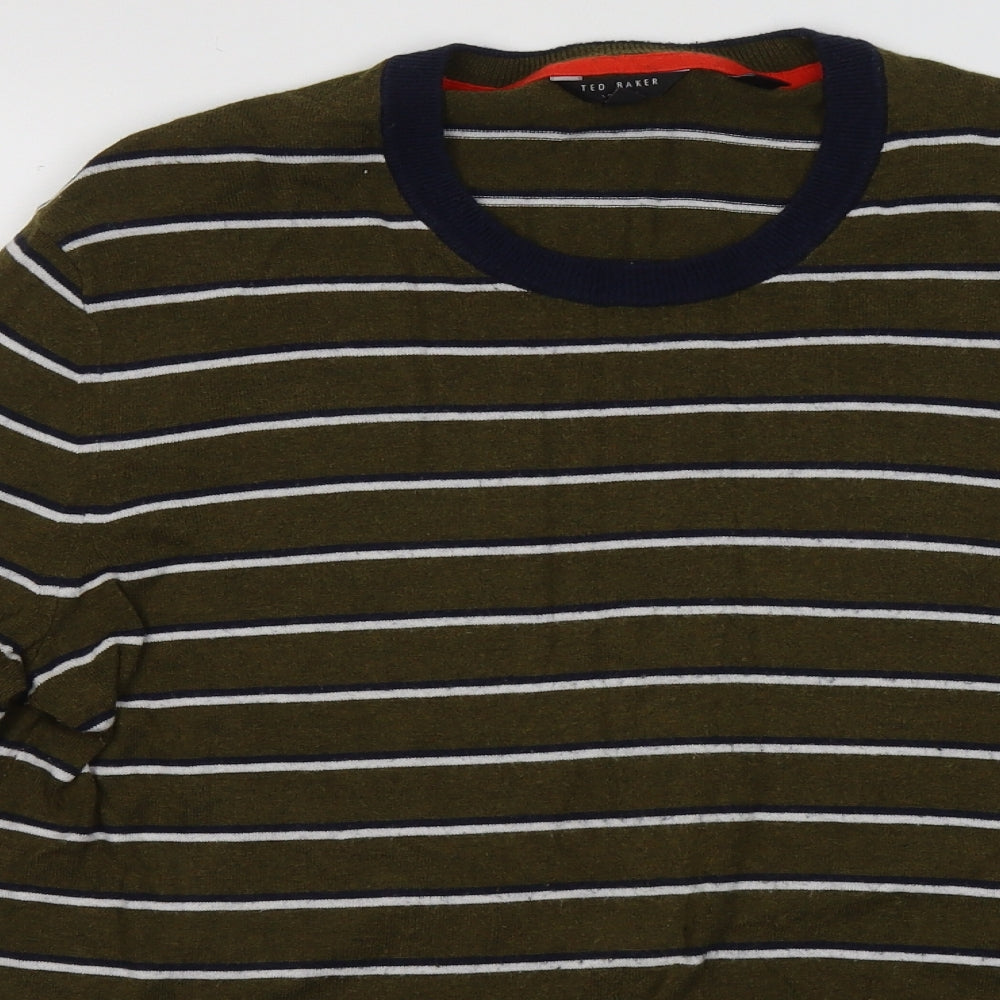 Ted Baker Mens Green Round Neck Striped Cotton Pullover Jumper Size L