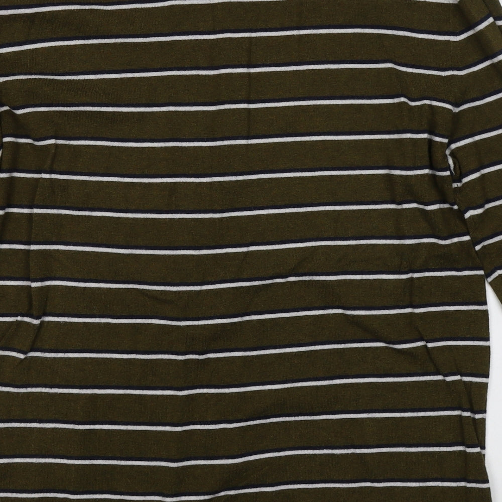 Ted Baker Mens Green Round Neck Striped Cotton Pullover Jumper Size L
