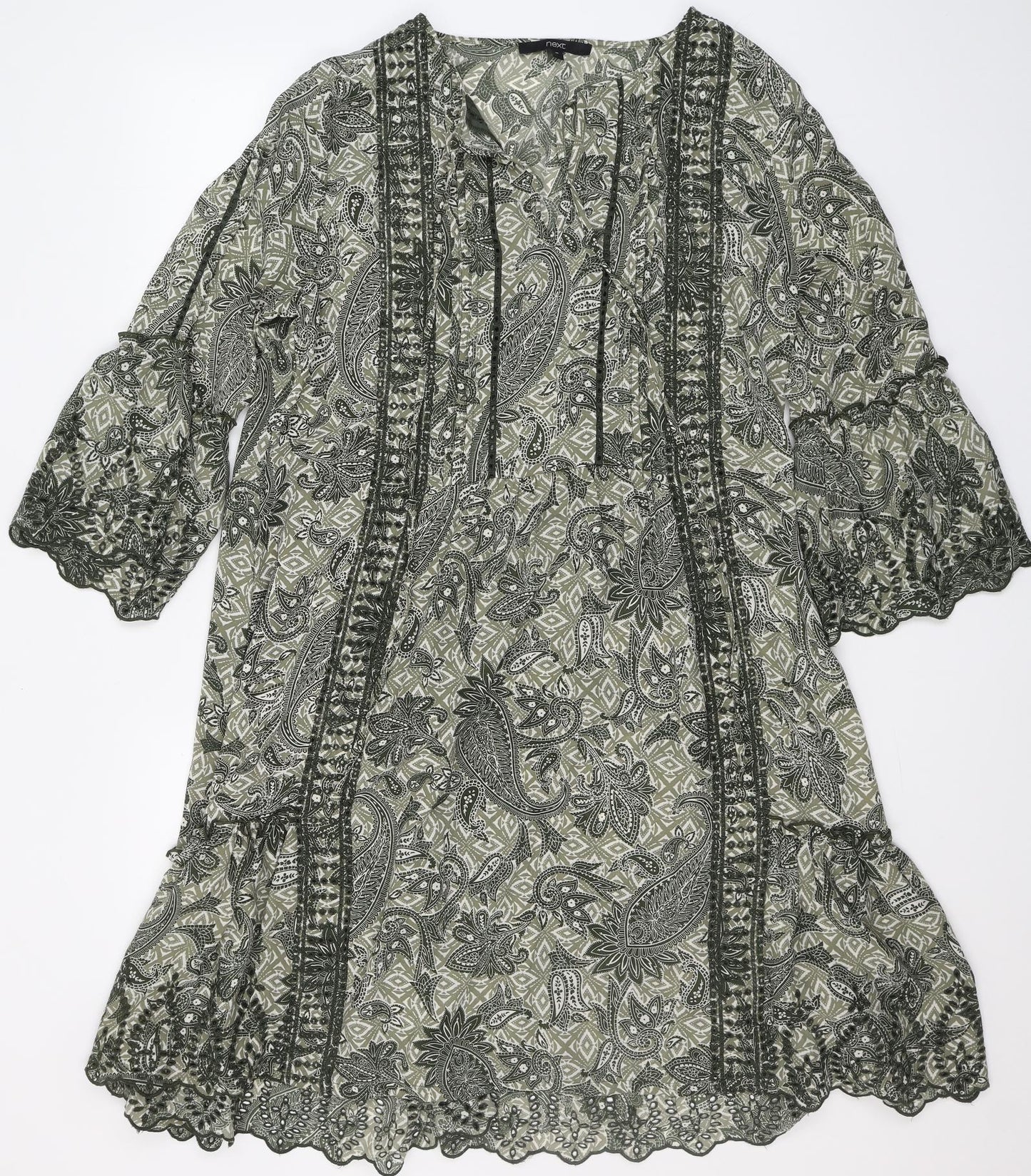 NEXT Womens Green Floral Polyester Fit & Flare  Size 16  V-Neck