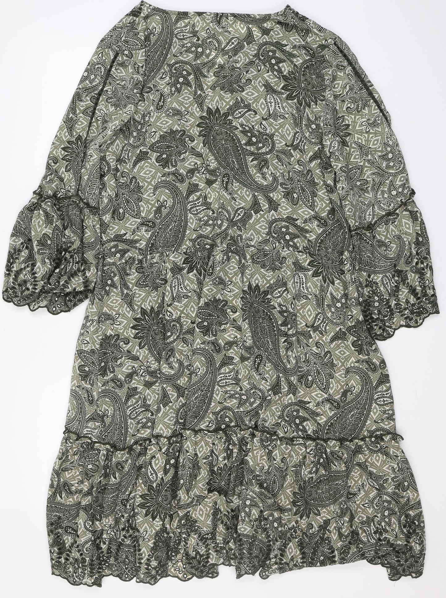 NEXT Womens Green Floral Polyester Fit & Flare  Size 16  V-Neck