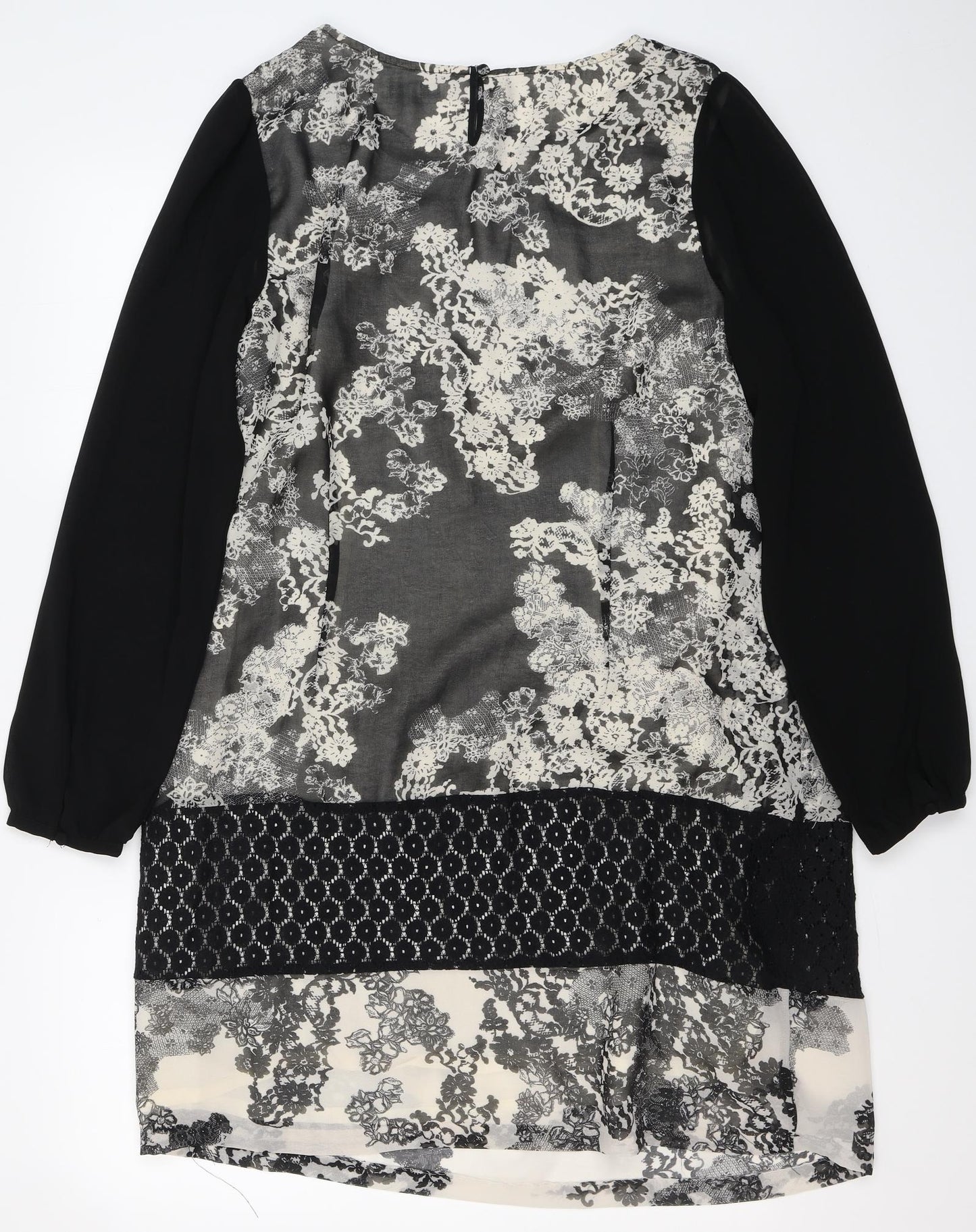 John Rocha Womens Black Floral Polyester Tunic Blouse Size 16 Boat Neck