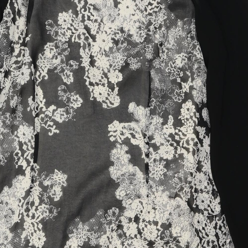 John Rocha Womens Black Floral Polyester Tunic Blouse Size 16 Boat Neck
