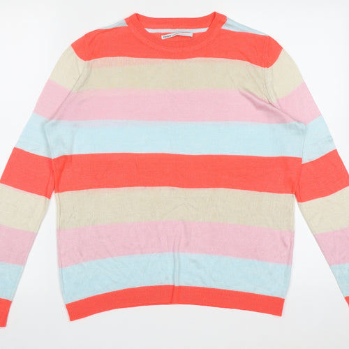 Only Womens Multicoloured Crew Neck Striped Acrylic Pullover Jumper Size L