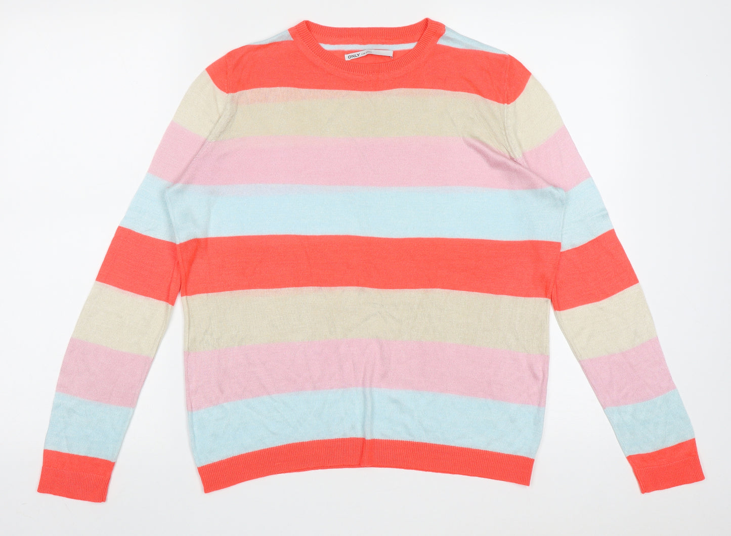 Only Womens Multicoloured Crew Neck Striped Acrylic Pullover Jumper Size L
