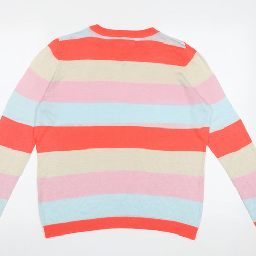 Only Womens Multicoloured Crew Neck Striped Acrylic Pullover Jumper Size L