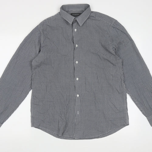 Primark Mens Blue Check Polyester  Button-Up Size 16 Collared Button