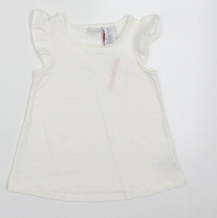 Tahari Girls White  Cotton Basic T-Shirt Size 2-3 Years Crew Neck Pullover