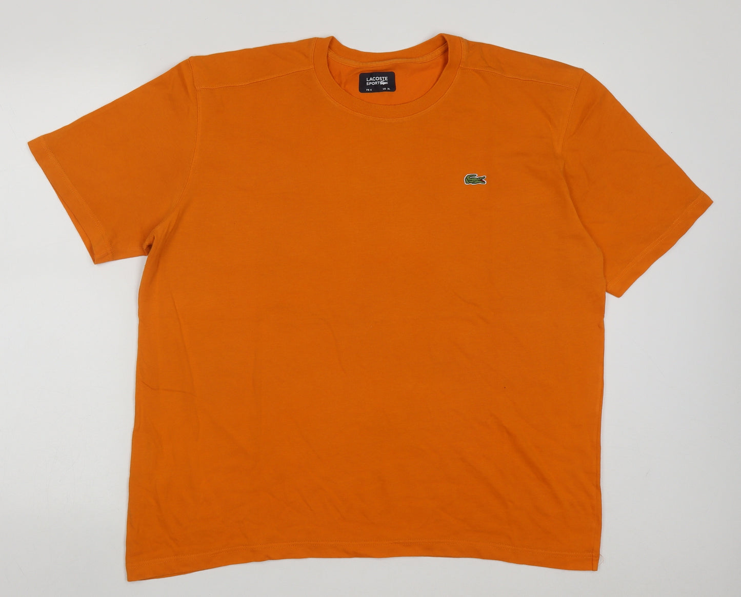 Lacoste Mens Orange  Cotton  T-Shirt Size XL Crew Neck