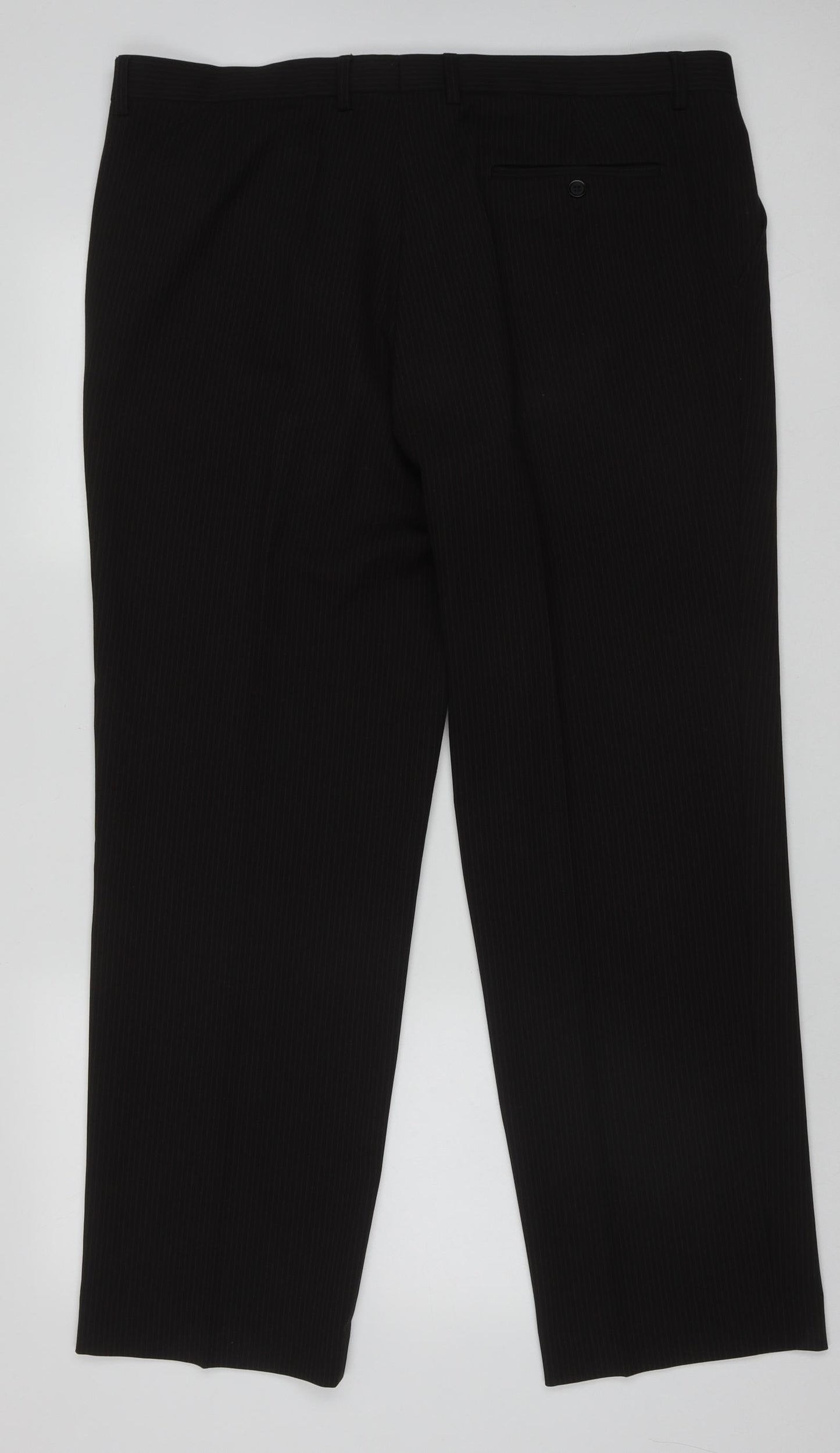 Marks and Spencer Mens Black Striped Polyester Trousers  Size 42 L31 in Regular Button