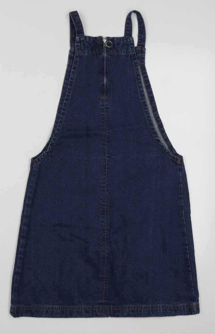 Papaya Womens Blue Cotton Pinafore/Dungaree Dress Size 8 Square Neck Zip