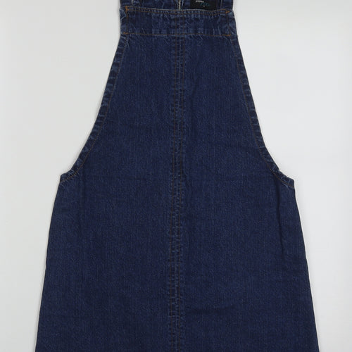 Papaya Womens Blue  Cotton Pinafore/Dungaree Dress  Size 8  Square Neck Zip