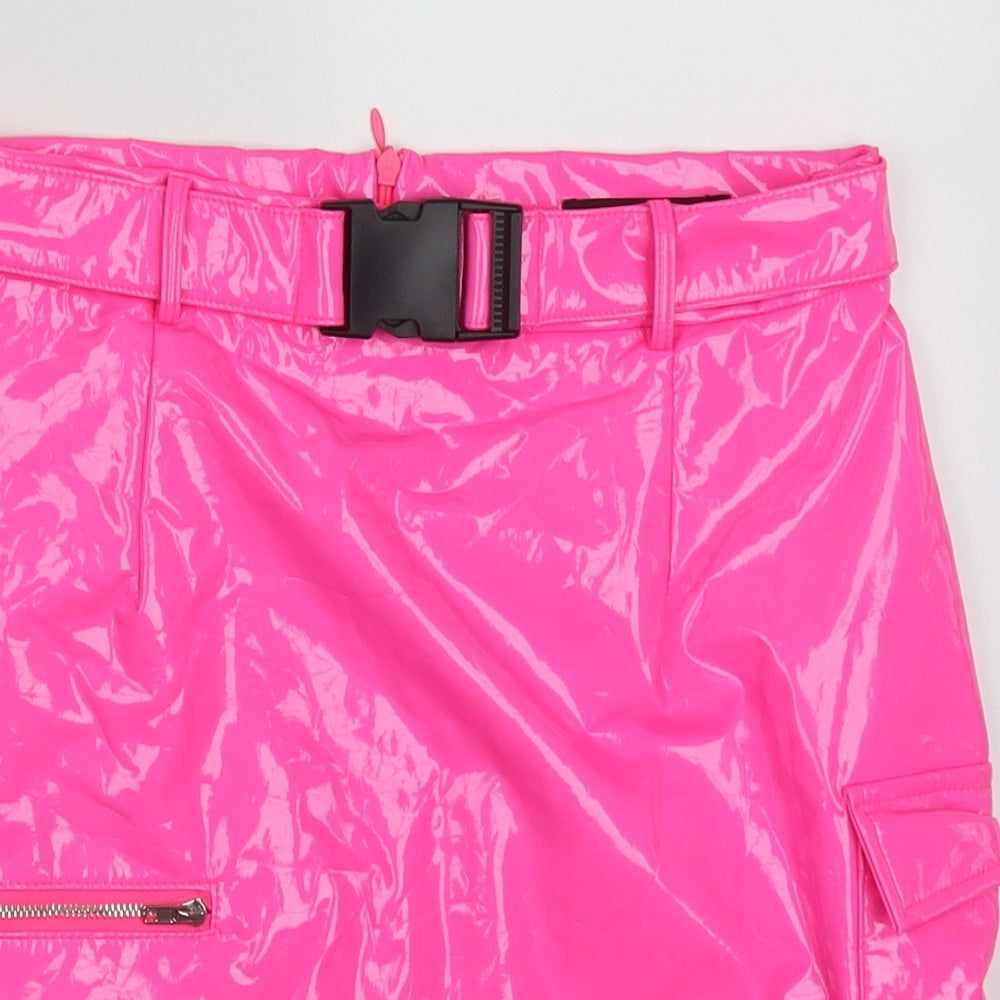 NaaNaa Womens Pink  Polyurethane Cargo Skirt Size 8   Zip - buckle belt