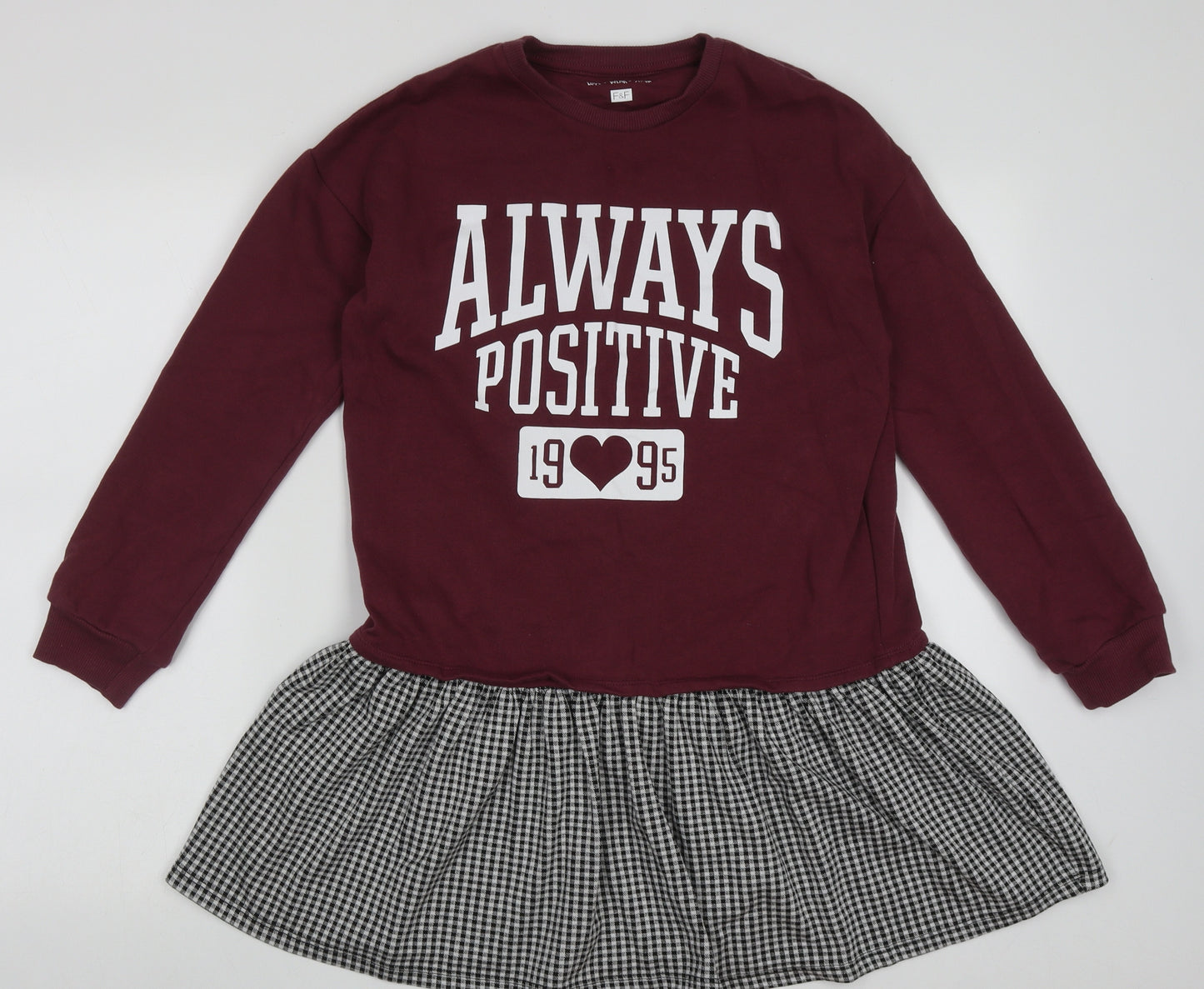 F&F Girls Purple  Cotton Jumper Dress  Size 12-13 Years  Crew Neck Pullover - always positive