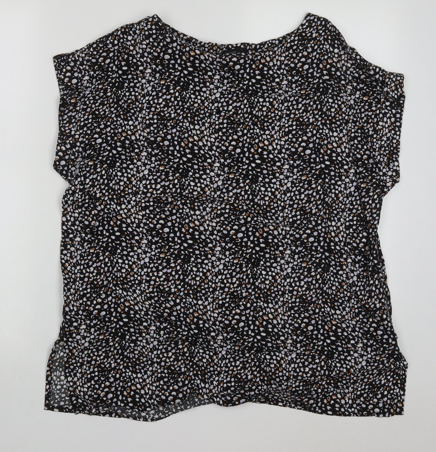 NEXT Womens Black Animal Print Viscose Basic T-Shirt Size 16 Crew Neck