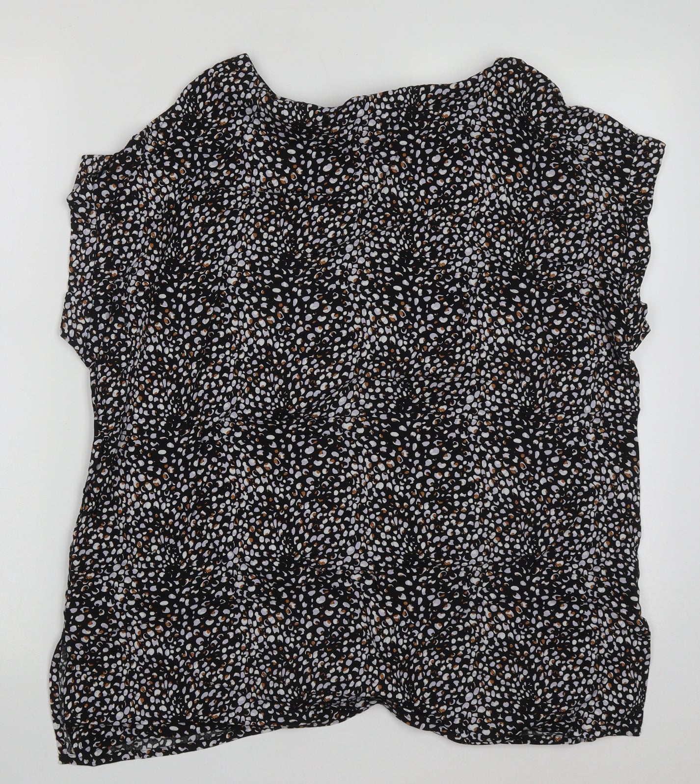 NEXT Womens Black Animal Print Viscose Basic T-Shirt Size 16 Crew Neck