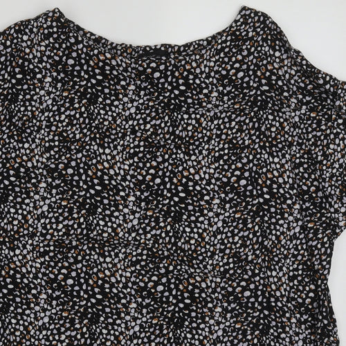 NEXT Womens Black Animal Print Viscose Basic T-Shirt Size 16 Crew Neck