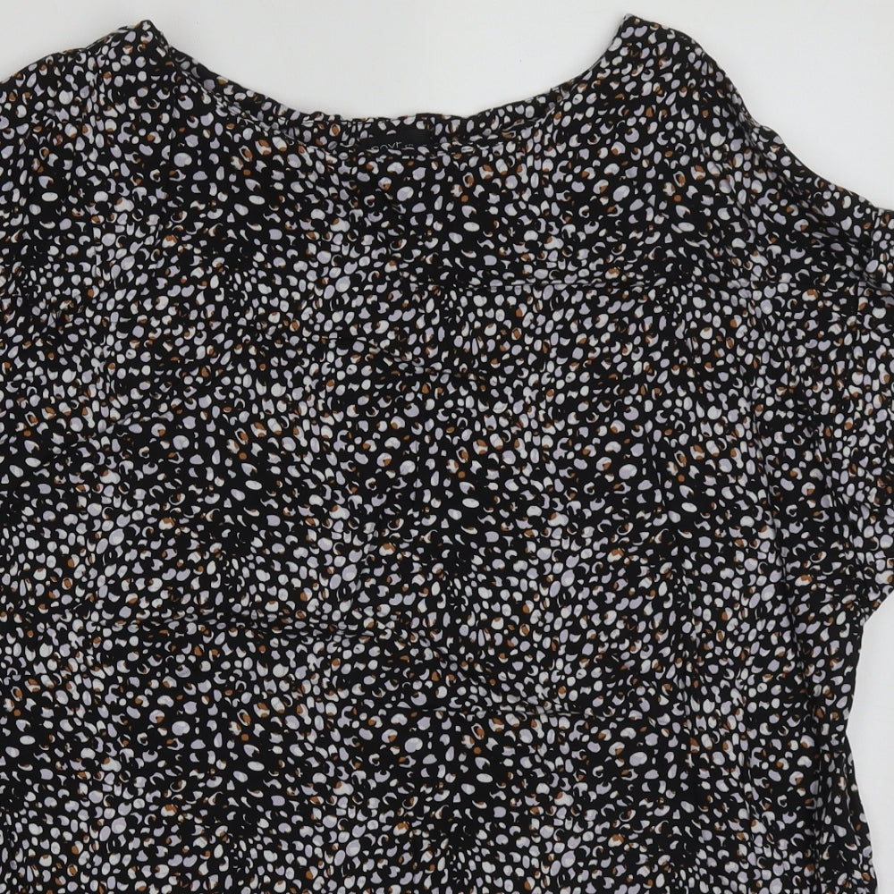 NEXT Womens Black Animal Print Viscose Basic T-Shirt Size 16 Crew Neck